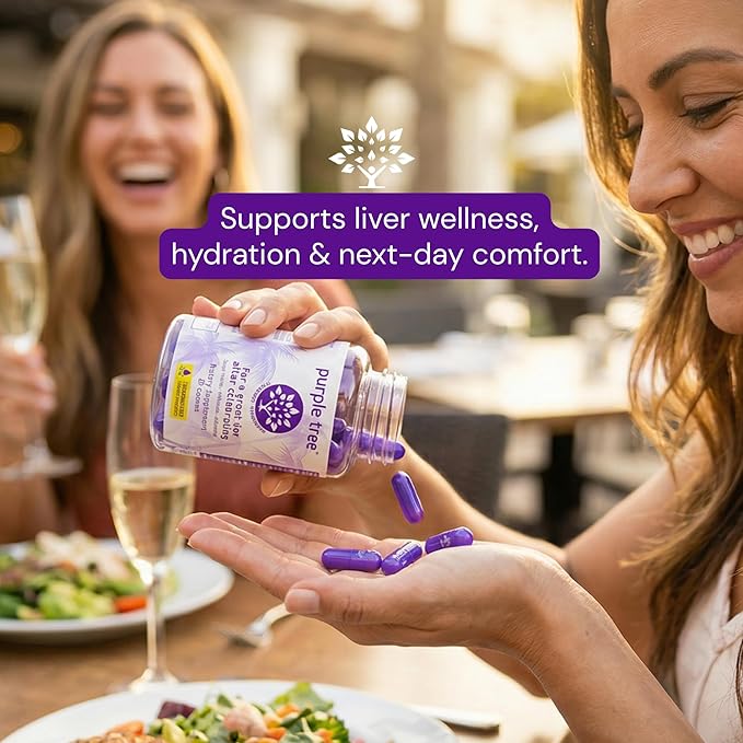 purple tree Post-Celebration Wellness Supplement for Liver Support &amp Hydration | Liposomal Dihydromyricetin (DHM) L-Glutathione Milk Thistle B Vitamins Minerals Willow Bark | 30 Pills