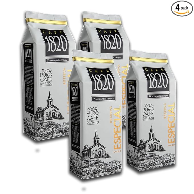 Coffee 1820 Reserva Especial – 100% Pure Arabica Ground Coffee from Costa Rica – Medium Roast – High Altitude Volcanic Soil – Balanced Flavor &amp Aromatic – 12 oz (340g) Bags – 4 Pack
