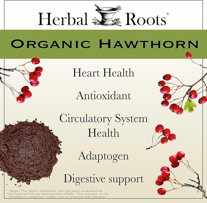 Herbal Roots Organic Hawthorn Berry Capsules | Extra Strength 1200mg per Serving | 60 Vegan Capsules