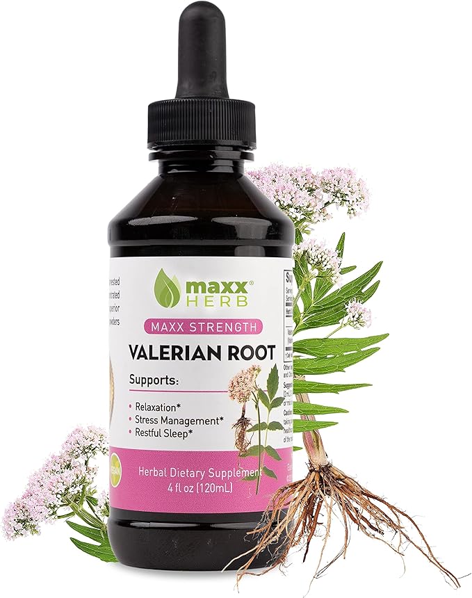 Maxx Herb Valerian Root Extract - Max Strength Liquid Valerian Root Absorbs Better Than Capsules for Relaxation and Restful Sleep Alcohol-Free - 4 Oz Bottle (60 Servings)