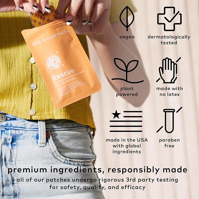 The Good Patch Rescue Recovery Patch Natural Patch with DHM Vitamin B1 and Green Tea Plant-Powered Wearable Wellness Support After a Night Out (24 Total Patches)