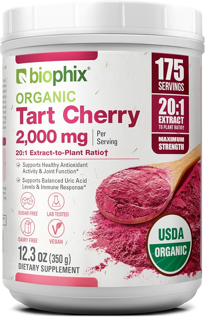 biophix Tart Cherry Powder Organic USDA 20:1 Extract 12.3 oz 350 g - Antioxidant-Rich Superfood - Supports Heart Health - Digestive Health - Natural Flavor - No Sugar Added