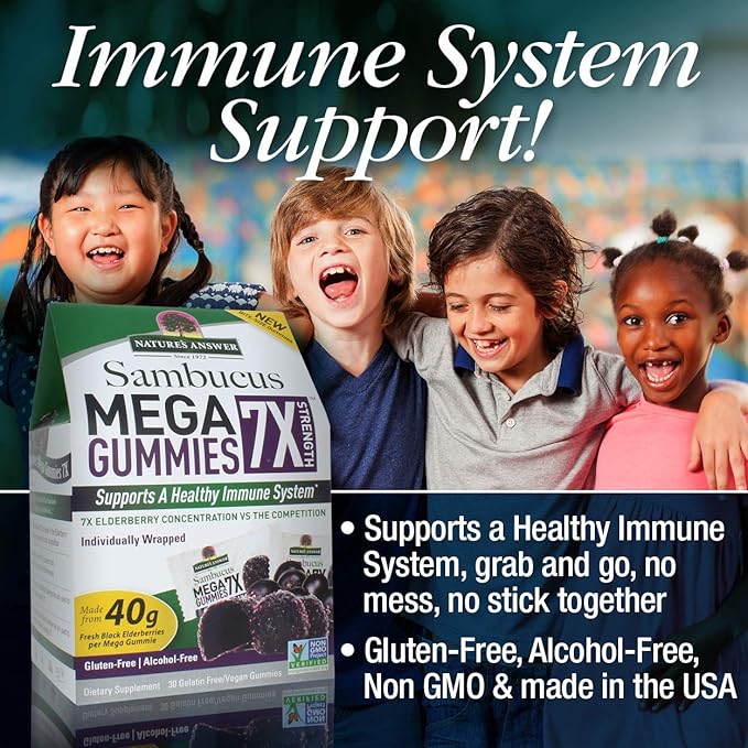 Nature's Answer Sambucus Mega Gummies | 7x More Elderberry Concentration | Alcohol-Free Gluten-Free Gelatin-Free Vegan Non-GMO &amp No Preservatives | 30ct Gummies