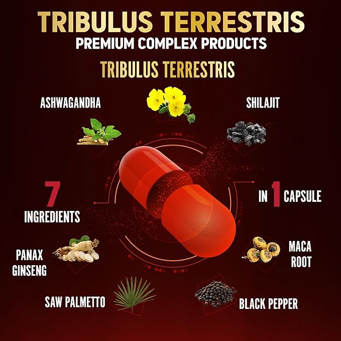 Tribulus Terrestris Supplement for Men &amp Women 5-Month Supply with Ashwagandha Panax Ginseng Saw Palmetto Maca Shilajit 150 Count