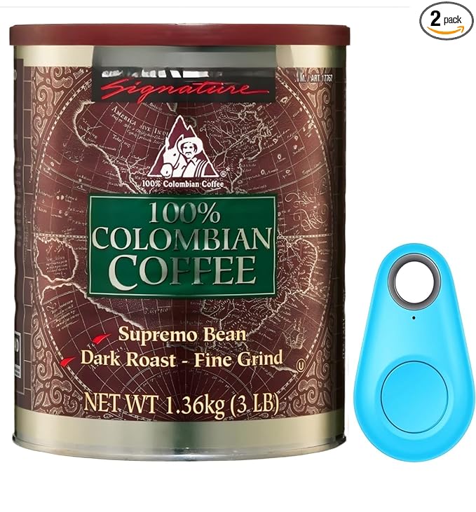 HUBZ Bundle: Kirkland Signature Colombian Coffee Dark Roast Ground 3 lbs with Mini GPS Key Tracker Bundle