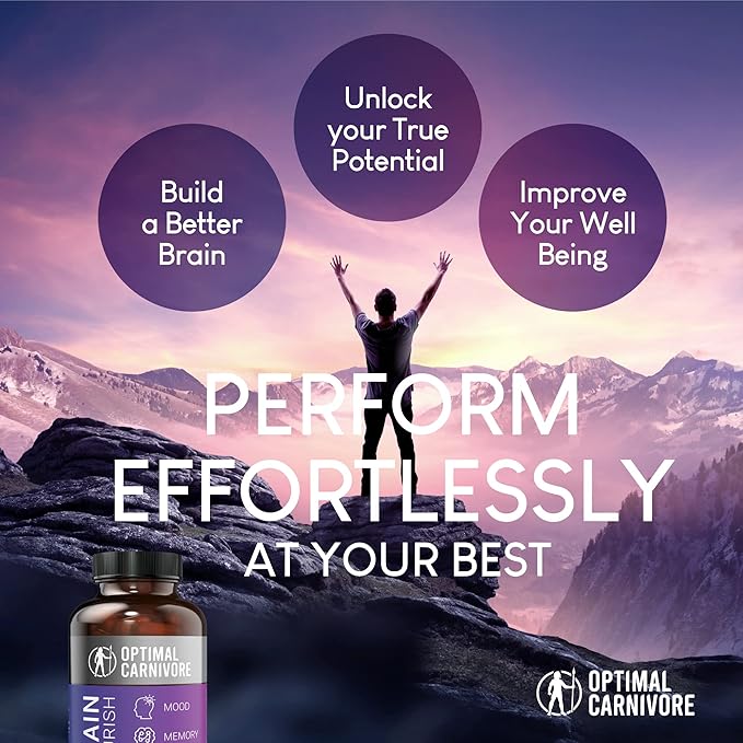 Optimal Carnivore Lions Mane Mushroom Supplement &amp Beef Brain Powerful Nootropics Brain Support Supplement Brain Supplements for Memory and Focus 180 Capsules