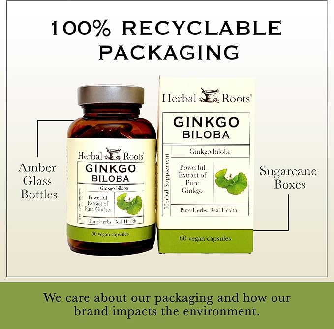 Herbal Roots Organic Ginkgo Biloba Made with Pure Organic Ginkgo Leaf and Extract - 60 Vegan Capsules (Pack of 2)