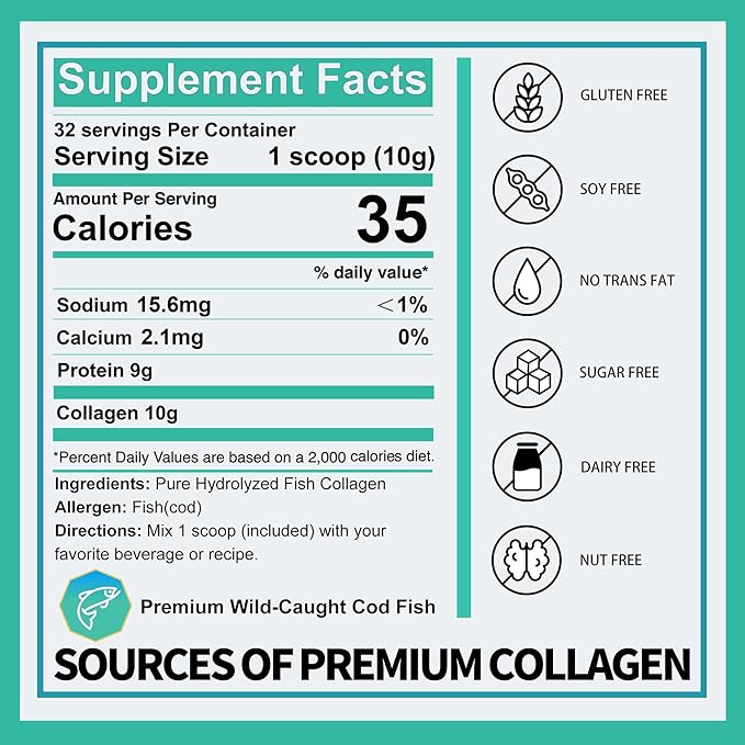 Zammex Marine Collagen Peptides Powder Unflavored Wild-Caught Fish Collagen Powder Supports Healthy Skin Hair Joints Type 1 &amp 3 Collagen Supplement for Women - Easy to Mix. (32 Servings)