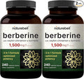 NatureBell Berberine Supplement 1500mg with Ceylon Cinnamon &amp Turmeric Root 480 Veggie Capsules (2 Pack) | 97% Pure Berberine HCL | Supports Balanced Sugar Levels &amp Heart Health | Vegan Non