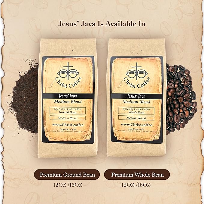 Christ Coffee Jesus’ Java Medium Blend – Premium Ground Coffee Beans Smooth and Balanced Flavor | Freshly Roasted for Rich Aroma and Taste – 16 oz Bag