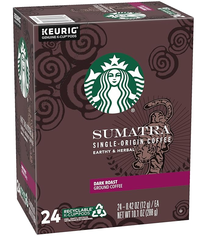 Starbucks Sumatra Single-Origin Coffee K-Cup Pods Dark Roast Ground Coffee with Earthy &amp Herbal Flavor 24 CT K-Cup Pods Per Box (Pack of 2 Boxes)