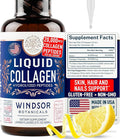 Concentrated Liquid Collagen Peptides Supplement - 30000mcg Hydrolyzed Liquid Collagen for Women plus Biotin Hair Skin Nail Support - Sublingual Direct Drops or in Drinks - Natural Lemon Drink 2 oz