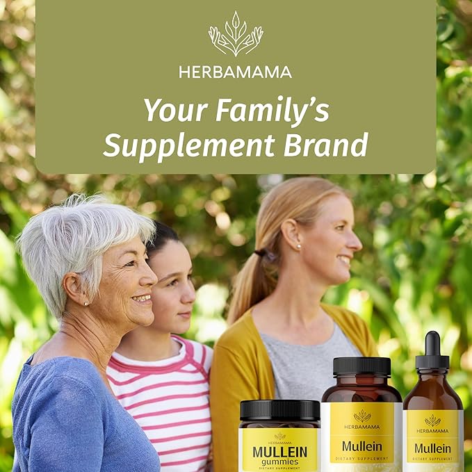 HERBAMAMA Mullein Leaf Capsules - 1200mg Mullein Leaf Extract for Lung Detox Support - Vegan Non-GMO Respiratory Lung Cleanse Supplement