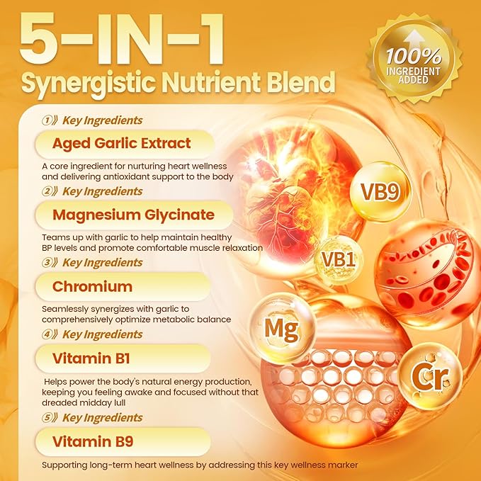 VivoNu Aged Garlic Extract Capsules 10500mg Odorless Garlic Supplements with Magnesium Chromium B1 &amp B9 Supports Immune Health &amp Heart Function| 2 Years Matured | 300 Softgels
