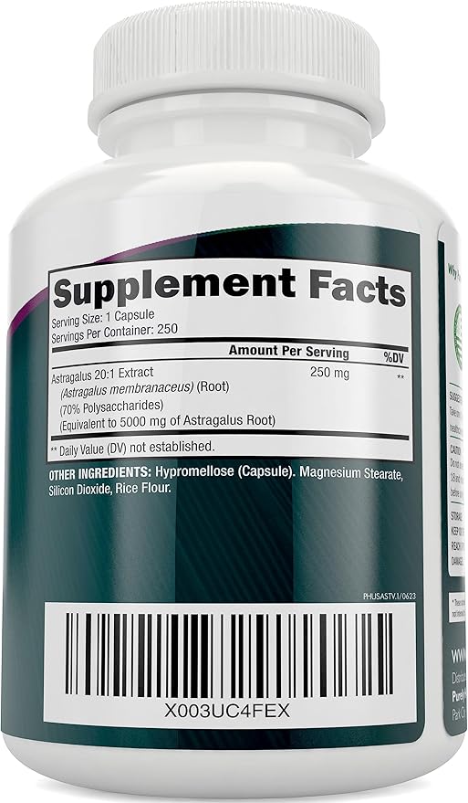 Astragalus Root 5000 MG | 8 Month Supply | Immune &amp Energy Support | 20:1 Astragalus Extract with 70% Polysaccharides | High-Strength Adaptogen Support for Vitality | Vegan &amp Non-GMO | 250 Cap