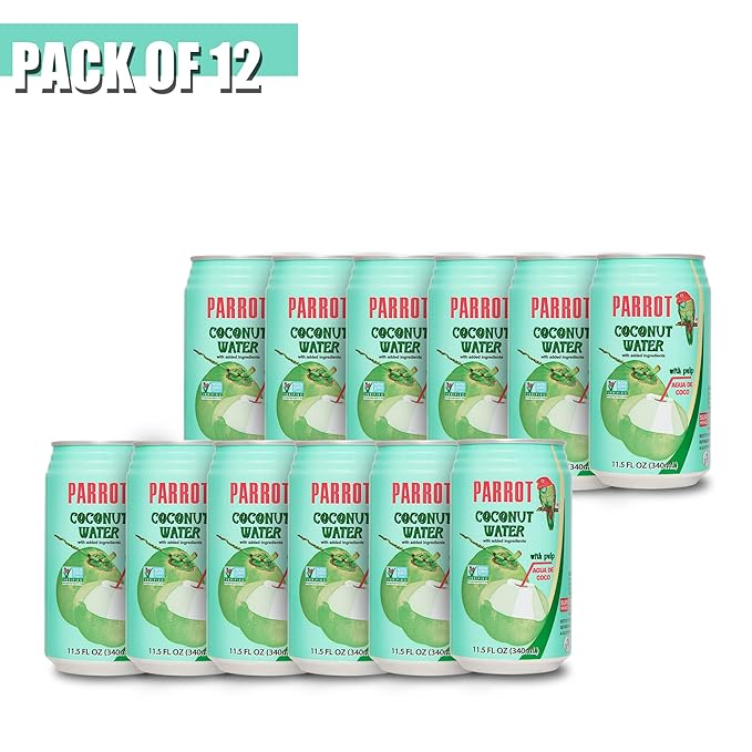 Parrot Coconut Water with Pulp 11.5 fl oz and Coconut Milk Drink Original with Pulp 290ml（Total Pack of 24）