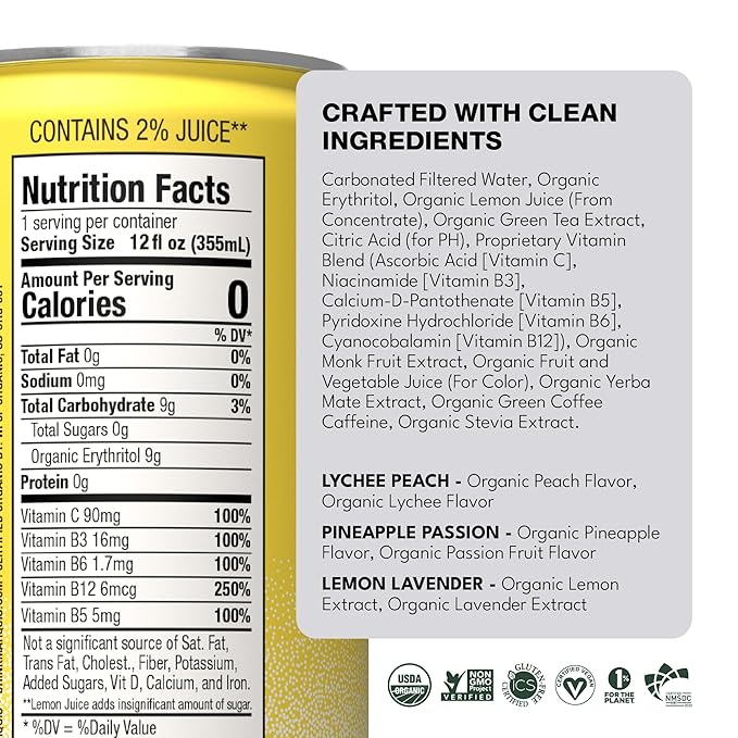 Marquis Natural Energy Drinks Sugar Free Zero Calories 100mg Organic Plant Based Caffeine Yerba Mate Green Tea &amp Green Coffee - Vitamin C &amp Bs - Healthy Energy Drink Innovation Variety Pack -
