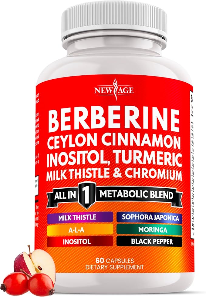 Berberine and Ceylon Cinnamon Supplement - Bitter Melon Glucomannan Gymnema Sylvestre Chromium Moringa Milk Thistle Turmeric Inositol Pills - 60 Count