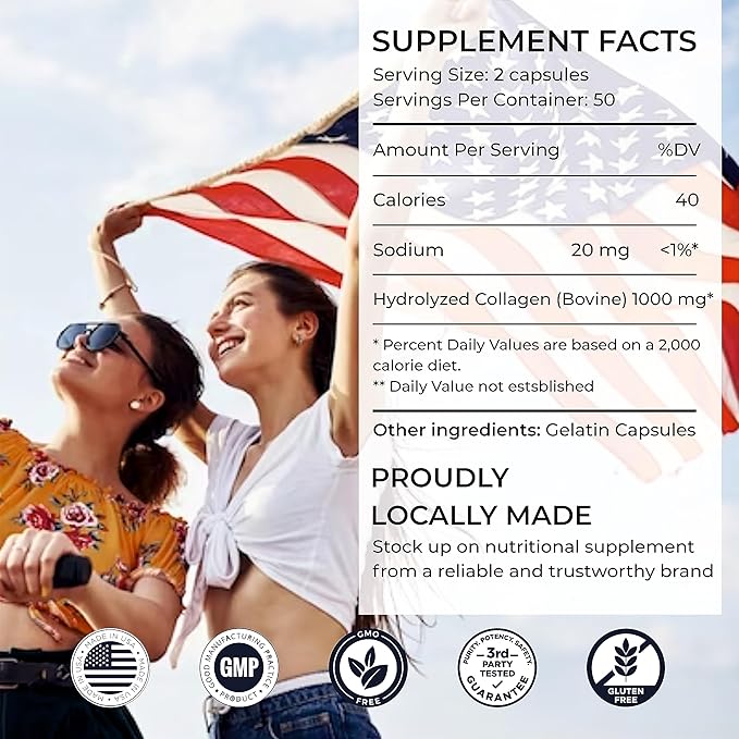 SIRUNES Bovine Collagen Supplements for Men and Women I Hydrolyzed Grass Fed Bovine Collagen Peptides Dietary Supplement for Joint Nerve &amp Bone Support - Non-GMO Anti-Aging - 100 Capsules
