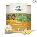 Organic India Tulsi Lemon Ginger Herbal Tea - Stress Relieving &amp Reviving Immune Support Aids Digestion Vegan USDA Certified Organic Non-GMO Caffeine-Free - 18 Infusion Bags 3 Pack
