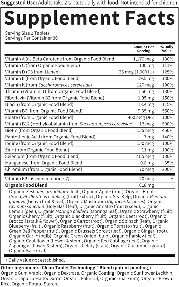Garden of Life Organics Whole Food Multivitamin for Men 60 Tablets Vegan Mens Vitamins and Minerals for Health and Well-Being Certified Organic Vegan Multi