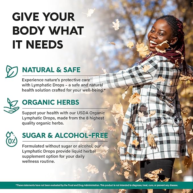 USDA Organic Lymphatic Drainage Supplement - Echinacea | Elderberry | Dandelion | Rosehip | Cleavers | Calendula | Burdock - Made in USA - Lymph System Drops - Immune Support Cleanse &amp Detox 4 f