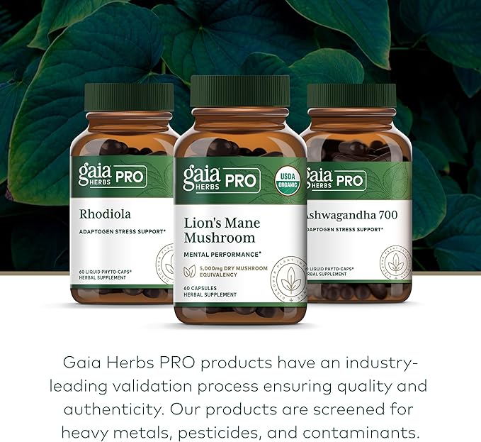 GAIA HERBS PRO Lion's Mane Mushroom - Supports Brain &amp Neurological Health* - Organic Mushrooms - 2500mg Per Serving - Gluten-Free - 60 Capsules (30 Servings)