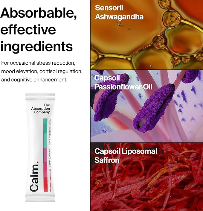 Calm Drink Mix - Relaxation Aid with Magnesium Ashwagandha L-Theanine &amp Vitamin D - Supports Cortisol Regulation and Mood for Men &amp Women - Watermelon Lemonade Flavor 28 Sticks