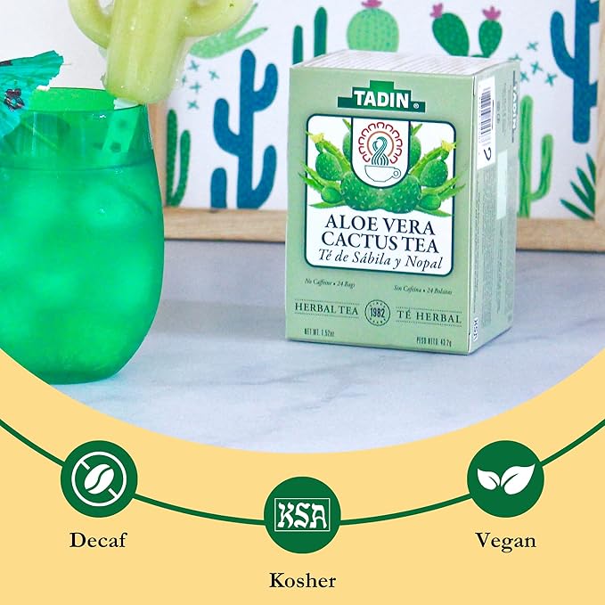 Tadin Aloe Vera Cactus Herbal Tea Caffeine Free 24 Tea Bag Per Box Pack of 6 Boxes Total