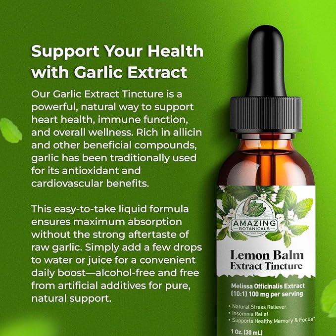 Organic Lemon Balm Leaf Liquid Extract for Immune Support - Lemon Balm Tincture for Mood &amp Relaxation Support - Organic Extract Tincture Leaf Drops for Adults &amp Kids Dietary Supplement - 4oz