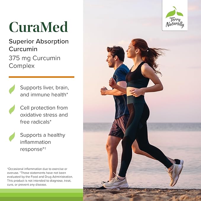Terry Naturally CuraMed 375mg - Antioxidant Supplement for Brain &amp Immune Health Support - Dietary Supplement with Curcumin &amp Turmeric Essential Oil - Herbal Liver Support - 90 Softgels