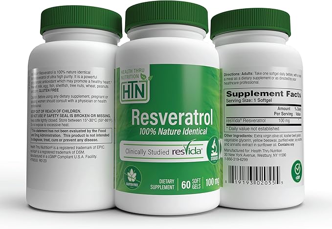 Health Thru Nutrition Resveratrol as ResVida 100mg Trans-Resveratrol | Supports Healthy Aging Cellular Energy Production and Metabolism | Clinically Studied and Gluten Free (Pack of 60)
