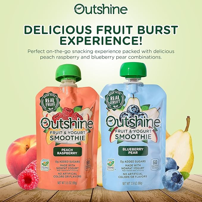 Outshine Fruit Smoothie Pouches Variety Pack - Ready-to-Drink Smoothies -Perfect for Kids and Adult On-the-Go -Fruit &amp Yogurt Pouches for Snacking - (24 Count)