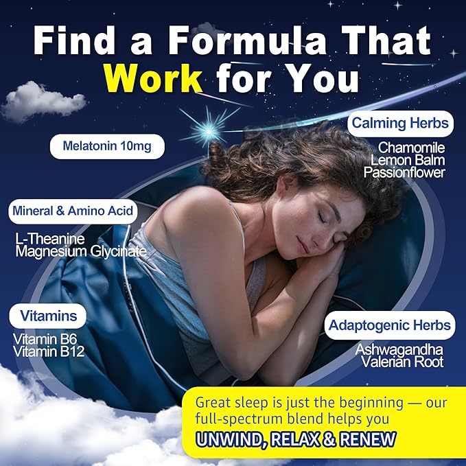 Sugar Free Melatonin Gummies 10mg 20mg Magnesium Glycinate Melatonin for Adults Ashwagandha L-Theanine B6 B12 Lemon Balm and Chamomile for Deep Relaxation Antioxidant Vegan 60 Day