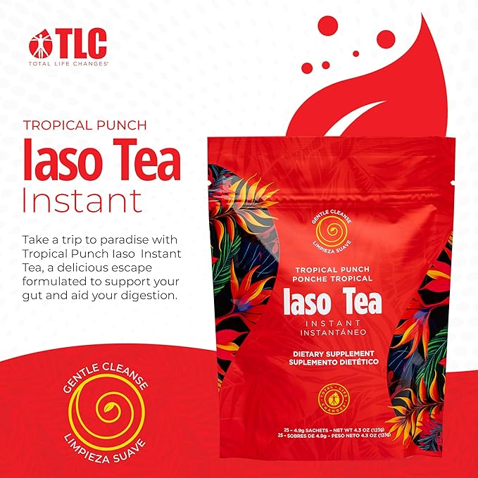 Iaso Instant Tea (Tropical Punch) - Fruity Cleansing Drink for Digestive Support Refreshing Flavor - 25 Sachets Pack of 2