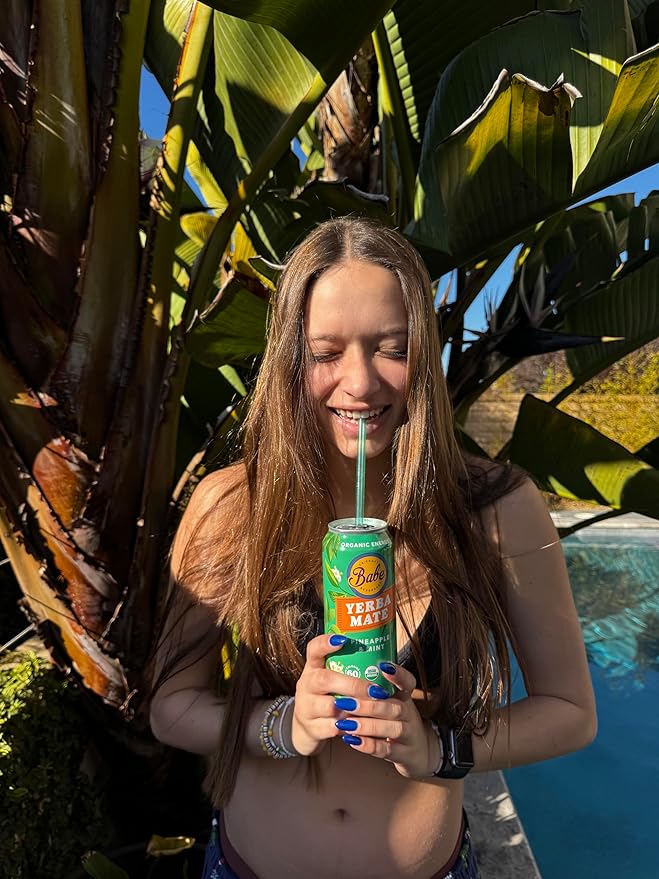 Babe Organic Yerba Mate Energy Drinks | 150mg Plant-Based Caffeine | Natural Yerba Mate Tea with No Crash No Jitters - Pineapple Mint (12 x 16oz Cans)