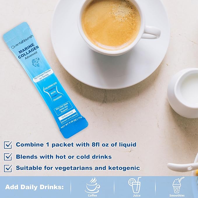 Marine Collagen Peptides Wild-Caught Non-GMO Verified Hydrolyzed Collagen Peptides with Vitamin C Hyaluronic Acid and Biotin MSC-Certified Unflavored Travel Packs 11g  30 Individual Packets