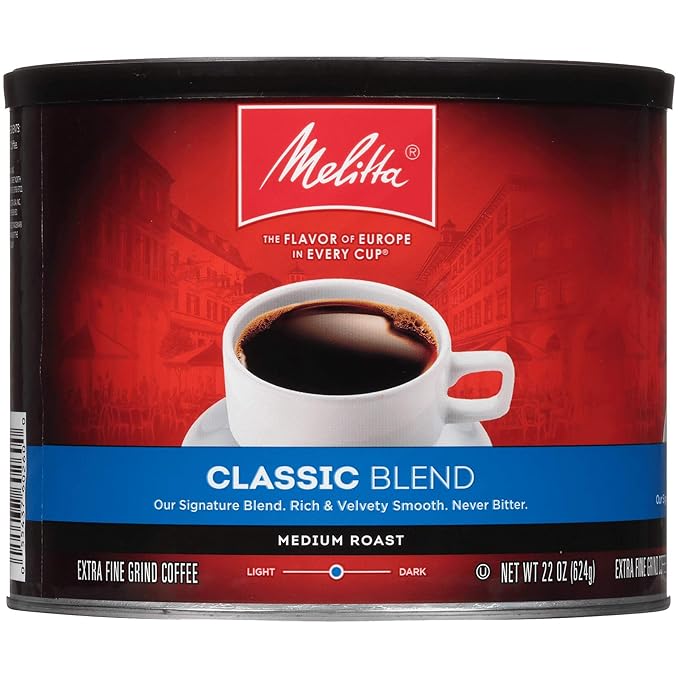 Melitta Classic Blend Coffee Medium Roast Extra Fine Grind 22 Ounce Can