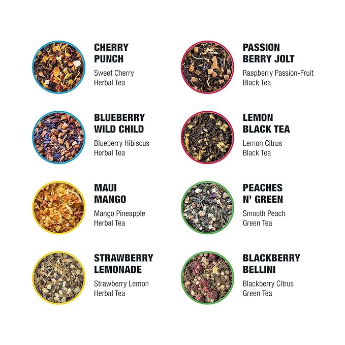 Tiesta Tea - Iced Tea Sampler Dry Flight Set Loose Leaf High to No Caffeine Makes Cold Brew Iced Drink Assorted Brew Sets with Herbal Black Fruit Blends &amp More 8 Resealable Sample Pouches