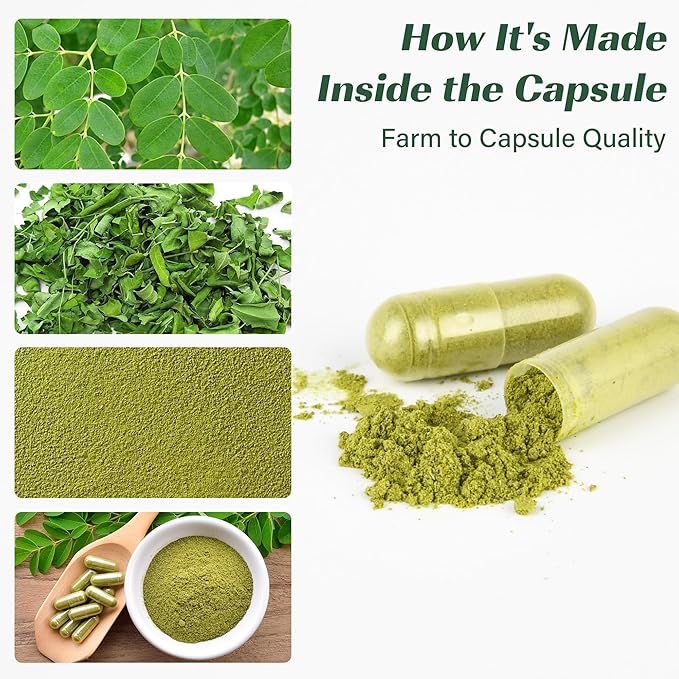 Moringa Capsules 800mg 120 Moringa Pure Capsules For Energy Immune Support Gut Health &amp Powerful Green Superfood Rich In Antioxidants Essential Vitamins &amp Amino Acids Non-GMO &amp Glute