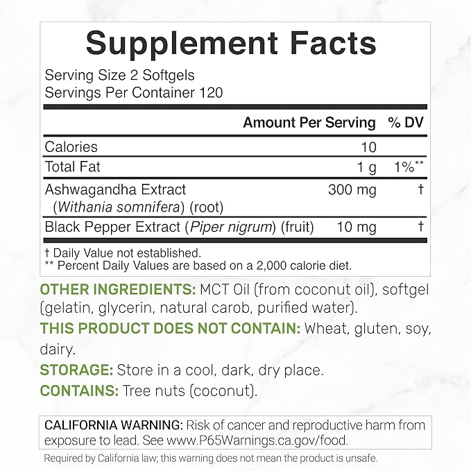 DEAL SUPPLEMENT Ashwagandha Extract 300mg with Black Pepper Extract 240 Softgels – Ayurvedic Root Extract with Added MCT Oil – Active Withanolides – Non-GMO Lab Tested