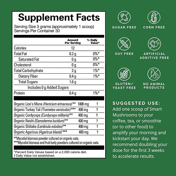 BRAINMD Dr Amen Smart Mushrooms - 3.2 oz - Mental Performance + Immune Support - Vegan GMO Free Gluten Free - 30 Servings