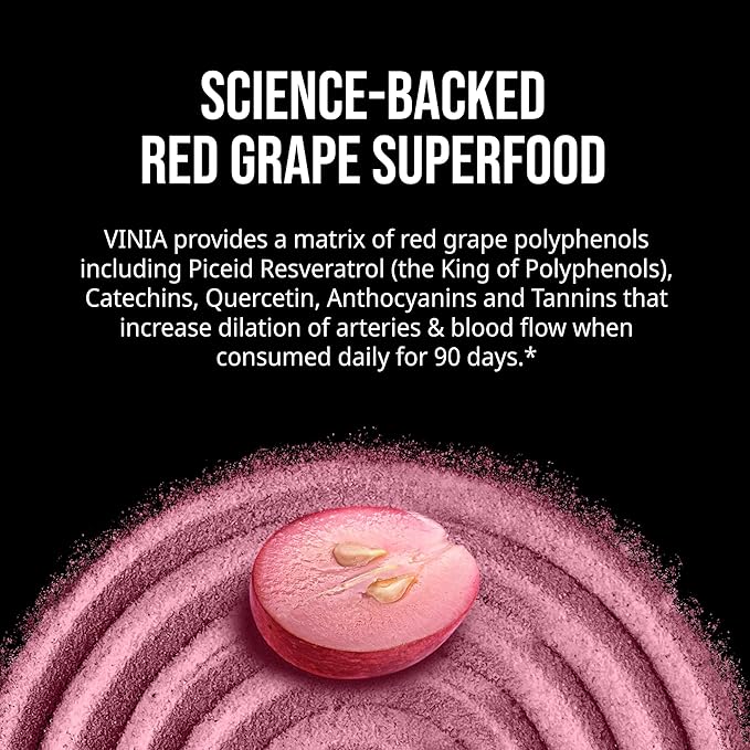 VINIA Resveratrol Heart Chews. Nitric Oxide Blood Flow &amp Circulation Support | Heart Health Energy Supplement | Non-GMO Sugar Free &amp Gluten Free Grape Flavor 30 Count