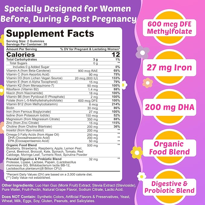 Sugar Free 2 Pack Prenatal Vitamins for Women Gummies + 1 Pack Kids Sleep Gummies