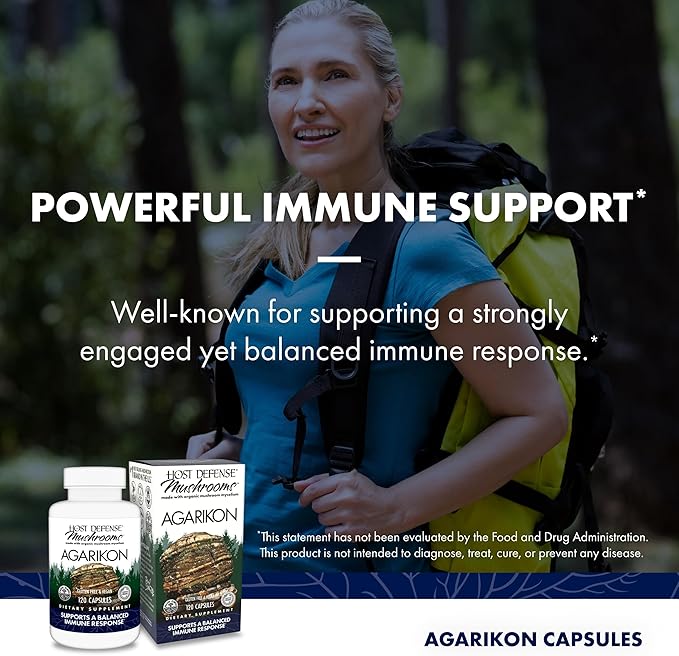 Host Defense Agarikon Capsules - Immune System Support Supplement - Mushroom Supplement to Aid Immune Functions &amp Cell Strength - Herbal Dietary Supplement - 120 Capsules (120 Servings)*
