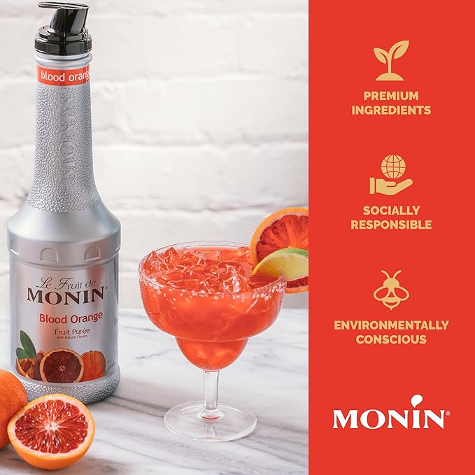 Monin - Blood Orange Purée Tart Juicy Citrus Taste Great for Lemonades Cocktails and Culinary Creations Vegan Gluten-Free (1 Liter)