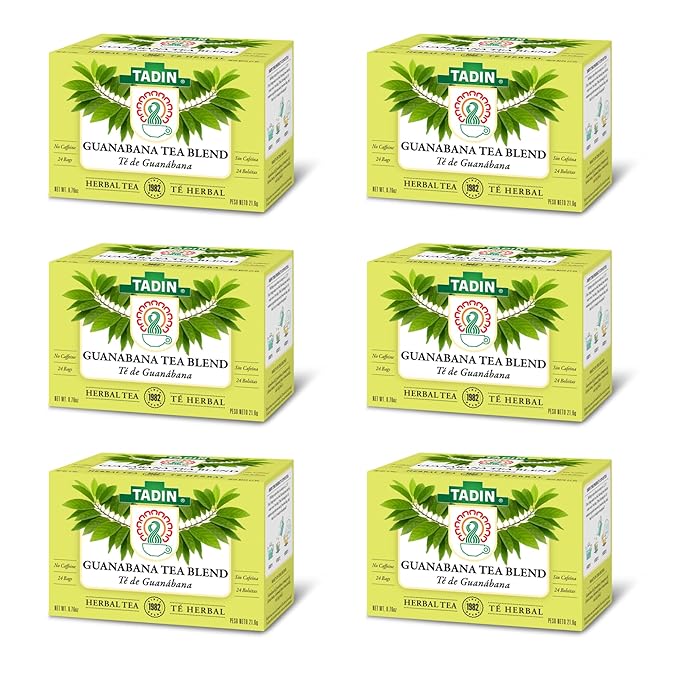 Tadin Guanabana Tea Soursop Tea Herbal Tea Caffeine Free Decaffeinated 24 Tea Bags Per Box Pack of 6
