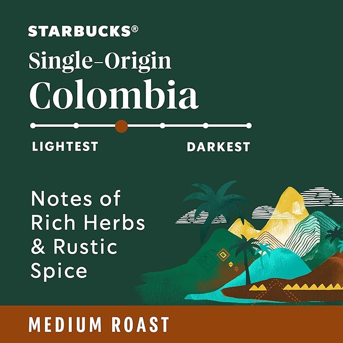 Starbucks K-Cup Coffee Pods Medium Roast Coffee Colombia 100% Arabica 6 boxes (60 pods total)