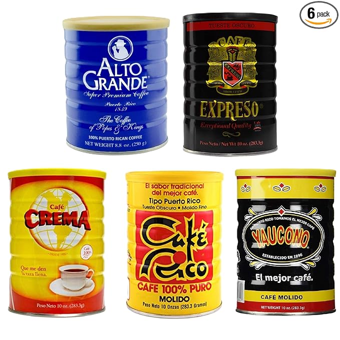 Alto Grande Garrido Expreso Cafe Crema Cafe Rico and Yaucono Ground Coffee Puerto Rico Coffee Roasters Variety Bundle Gift Collectors Case Pack of 5 Cans (48.8 Ounces Total)