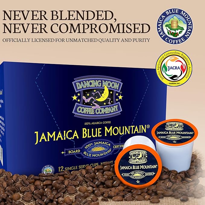 Dancing Moon Coffee Pods - 100% Jamaica Blue Mountain Medium Roast - K-Cup Compatible Keurig Coffee Pods - Small-Batch Crafted Supports Military Charity - 12 Cups